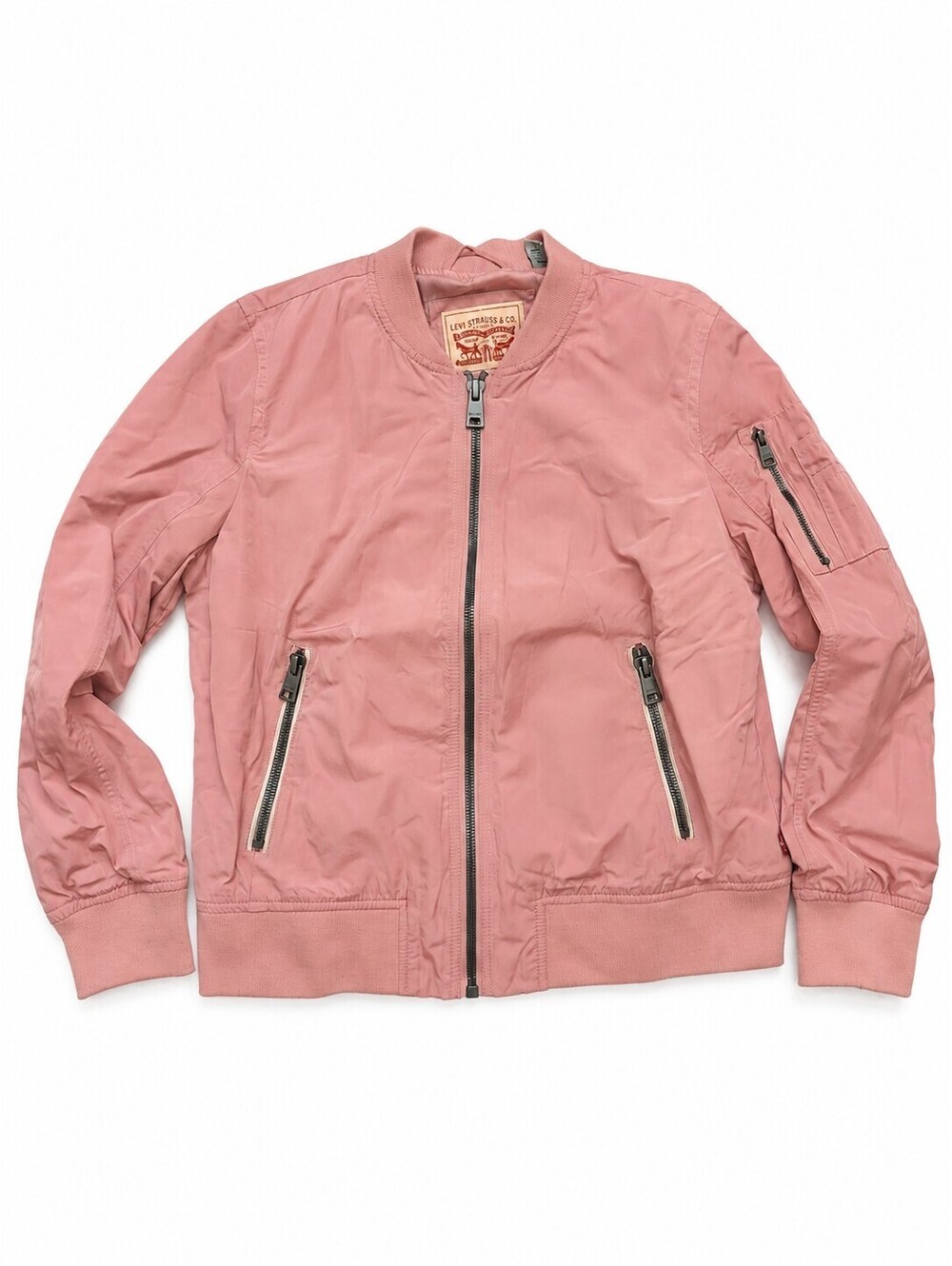 LEVI’S Pink Bomber Jacket Woman's Lg Utility Moto MA-1 Streetwear Y2K